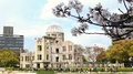 The Hiroshima Peace Memorial Park, Atomic Bomb Dome With Sakura. 4k