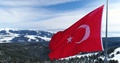 Turkish Flag And Snowy Mountains Aerial View