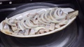 Pieces Of Herring With Onions Lie On Plate In Oil. Spin In Circle.