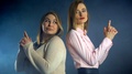 Two Pretty Female Secret Agents On Dark Blue Background, Agent Officers