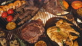 Tobacco Chicken, Prawns, Steak, Ribs, Skewers, Baked Mushrooms And Tomatoes With