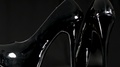 High Heel Stiletto Shoes Close Up. Black Platform Stiletto Pumps Close Up Female
