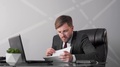 Businessman Looking Through Documents Psychologically Can Not Stand And Is