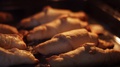 Close Up Of Many Croissants Cooking Inside The Oven On Pan, Rack Focus