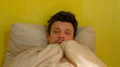 Sick Man Waking Up With Headache, Sars, Cold, Coronavirus, Portrait Closeup.
