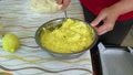 Hands Of Woman Mixing Cheese With Eggs For Pies Filling