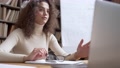 Teen Girl School Student Study Webcam Video Call With Teacher On Laptop Screen.