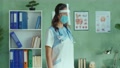 Young Female Medical Practitioner Wearing Surgical Mask And Safety Face Shield