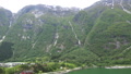 North Europe Norway Hardanger Eidfjord Fjord With Wooded Slope And Waterfalls