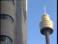 Sydney Tower And Modern Buildings Medium Shot