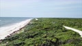 Video Over Treas And White Sandy Beach On Windy Day With Waves Cruising On