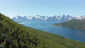 Aerial View Over Forest, Towards The Arctic Ocean, Snowy Lyngen Alpine