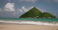 Waves Lapping The Shore And Sugar Loaf Island, Levera Beach, Grenada, West