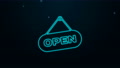 Glowing Neon Line Hanging Sign With Text Open Door Icon Isolated On Black