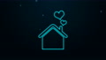 Glowing Neon Line House With Heart Shape Icon Isolated On Black Background. Love