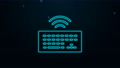 Glowing Neon Line Wireless Computer Keyboard Icon Isolated On Black Background