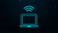 Glowing Neon Line Wireless Laptop Icon Isolated On Black Background. Internet Of