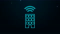 Glowing Neon Line Smart Home With Wireless Icon Isolated On Black Background