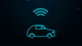 Glowing Neon Line Smart Car System With Wireless Connection Icon Isolated On