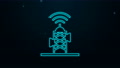 Glowing Neon Line Wireless Antenna Icon Isolated On Black Background. Technology