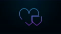 Glowing Neon Line Heart With Shield Icon Isolated On Black Background. Love
