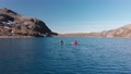 Aerial Sequence Of Two Adventures Hikers Paddle Kayaking In Maniitsoq