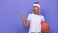 Young Basketball Player Woman Pointing To The Side