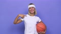 Young Basketball Player Woman Person Pointing By Hand To A Shirt Copy Space,
