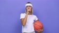 Young Basketball Player Woman Biting Fingernails, Nervous And Very Anxious