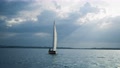 Sailing Hobby Activity. Summer Vacation. Marine Life. Lonely Yacht Sailing In