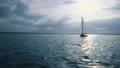 Yacht Sailing In Cinematic Peaceful Sea In The Evening. Sailboat, Marine
