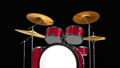 Red Six Piece Drum Set Isolated Over Black With Alpha Matte - 3d Animation