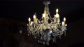 Retro Chandelier Hanging In Dark Room, Beautiful Lamp Of Vintage Style
