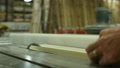 Processing Board On Electric Saw In Wood Workshop, Close Up Slow Motion