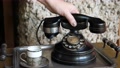 Old Antique Vintage Black Telephone Woman Hands Pickup Hang On Table