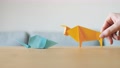 An Origami Rat And Ox Meet On Table. Zodiac Animals Change For Chinese New Year.
