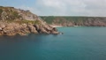 Aerial: Amazing Cornwall Coast And Minack Theatre On Porthcurno Clifftop