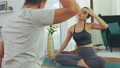 Teaching Practice, .Private Yoga Teacher With The Student Workout At Home. A