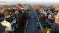 Aerial Establishing Shot Of Victorian And Colonial Homes In Small Town