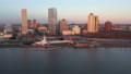 Aerial Skyline Panorama View Of Milwaukee Downtown And Lakefront Buildings