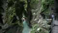 Wide Dolly Shot Of Narrow Tolmin Gorge Canyon With Beautiful Turquoise