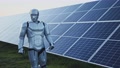 Artificial Intelligence. Solar Farm. Smart Innovative Robot Prototype Examining