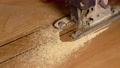 Wood Processing. Electric Jigsaw Cut A Wooden Board
