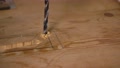 Wood Processing. Drilling A Hole In A Wooden Board Using Pencil Markings