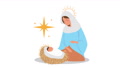 Happy Merry Christmas Celebration With Mary Virgin And Jesus Baby
