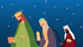 Happy Merry Christmas Celebration With Wise Men At Night