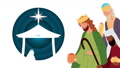 Happy Merry Christmas Celebration With Holy Family Silhouette And Wise Men