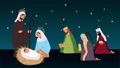 Happy Merry Christmas Celebration With Wise Men And Holy Family