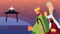 Happy Merry Christmas Celebration With Wise Men And Stable Scene