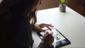 Woman Hobby At Home. Girl Is Drawing An Illustration On Touchpad With Stylus.